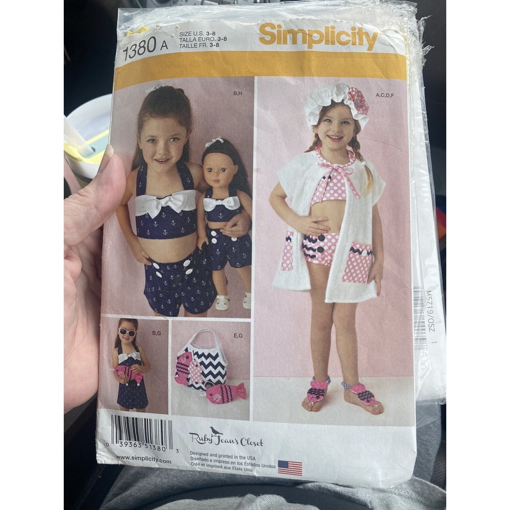 Simplicity Girls Swimsuit & Accessories Sewing Pattern 1380 Size 3-8 Cut & Comp